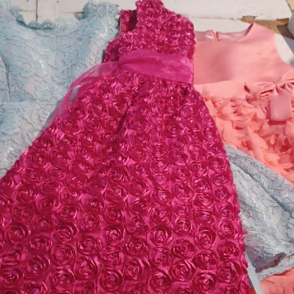 3 Fancy Dressy Girls Dresses (2) Sz 7 Rare Editions (1) Sz 6 American Princess